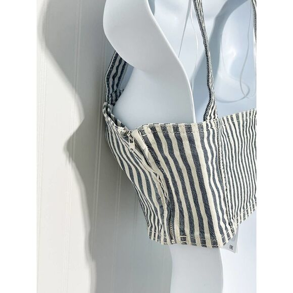 Zara Striped Denim Crop Bodice Tank Top Sleeveless‎ Blue White Small - Picture 6 of 12
